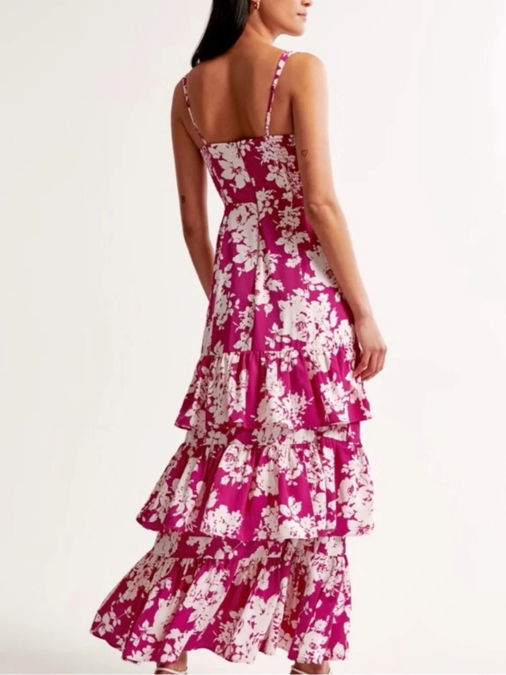 Abercrombie & Fitch Fuchsia & White Floral Tiered Maxi Party Occasion Dress M